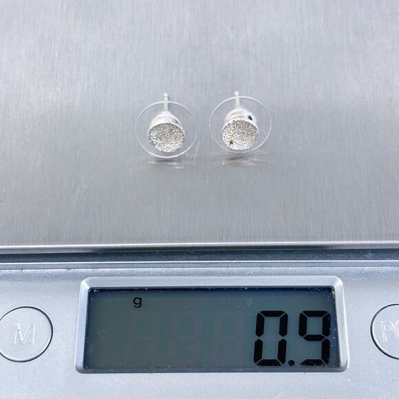 Vintage Sterling Silver 925 Textured Concave Round Stud Earrings - Picture 5 of 6